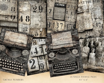 Industrial Grunge Printable Paper, Steampunk Numbers Collage - Digital Download