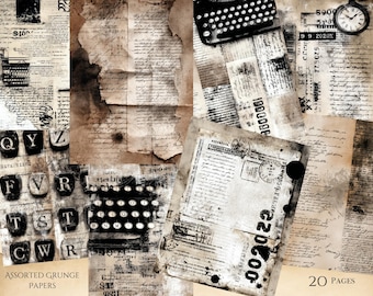 Industrial Grunge Printable Papers Junk Journal, Numbers, Steampunk Junk Journal Masculine Vintage Printable Collage Sheet Digital Download