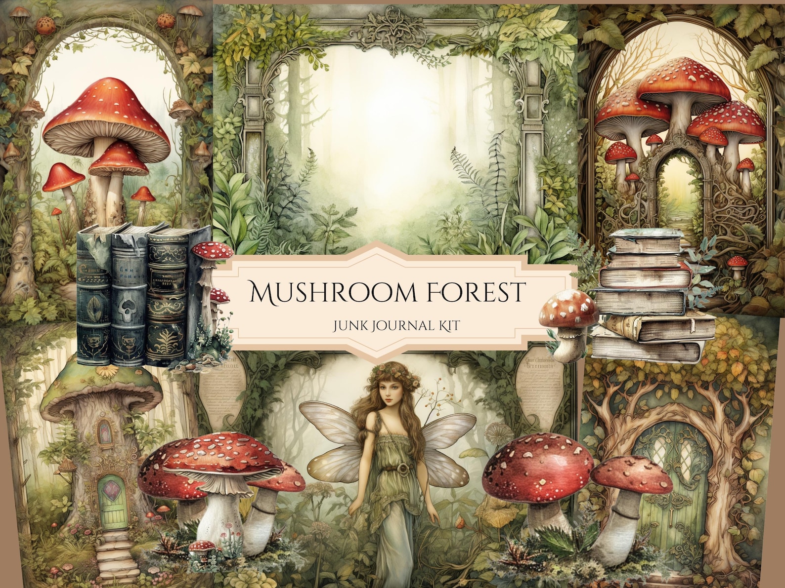 Vintage Mushroom Junk Journal Kit Printable Vintage Mushroom Ephemera ...