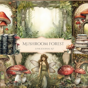 Kit de carnet de voyage champignon vintage imprimable éphémères champignons vintage, kit de scrapbooking vintage coupes pointues de journal indésirable de champignon fabrication de cartes