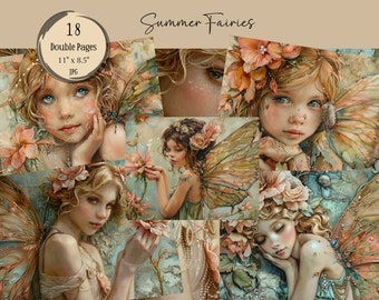 Fairy Junk Journal Pages, Fairies Ephemera, Collage Printables, Fairy Ephemera, Fairies Junk Journal Fairies Digital Paper, Autumn Fairies