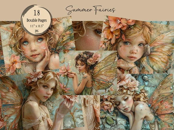 Fairy Junk Journal Pages, Fairies Ephemera, Collage Printables - Digital Download