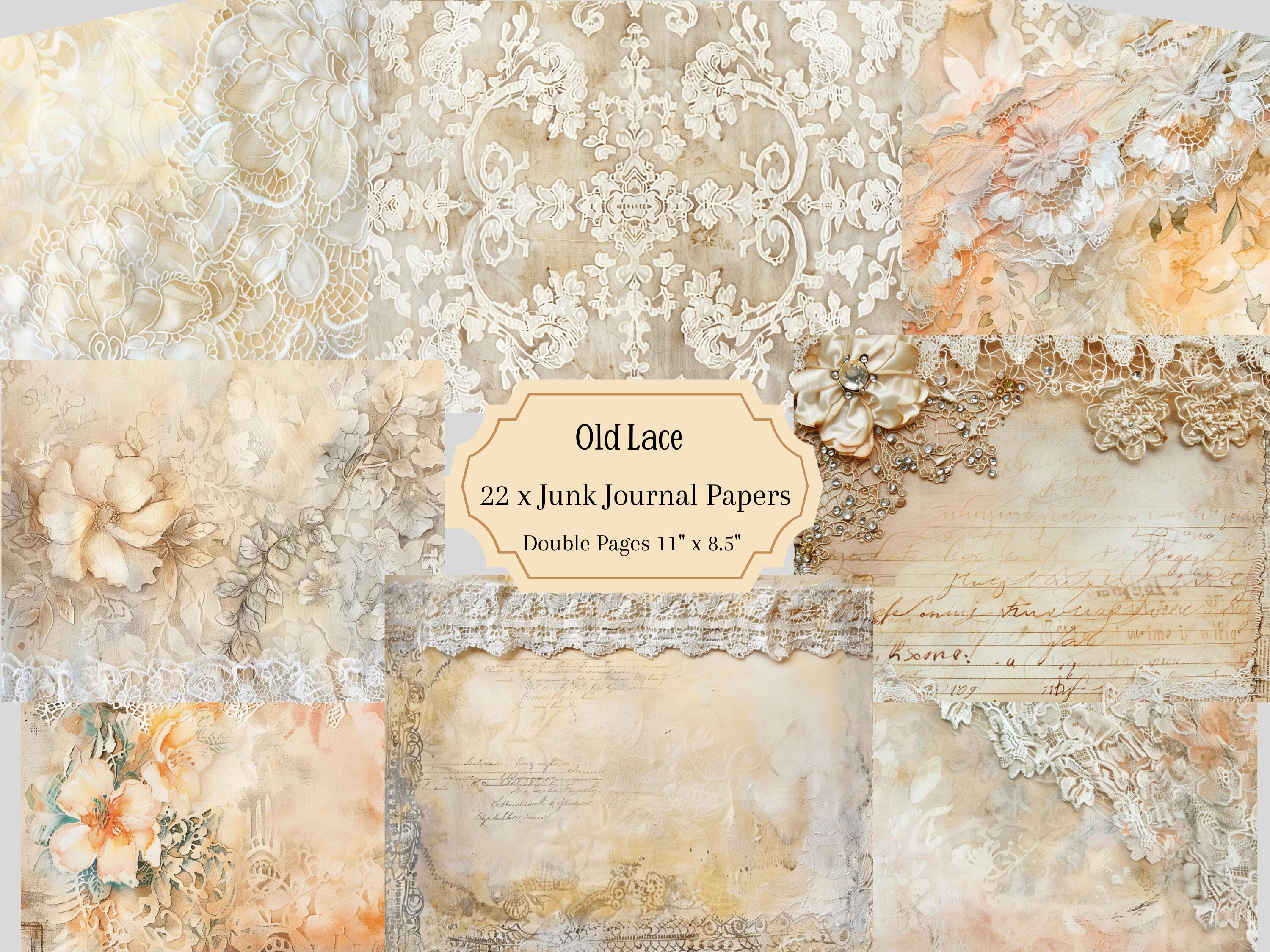 Vintage Lace Junk Journal Papers - 22 Double Pages - Digital Download ...