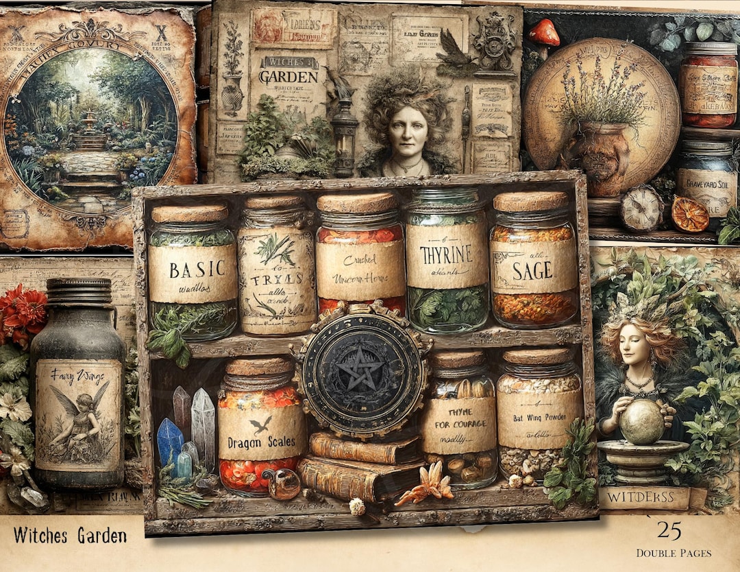 The Witches Garden Printable Papers Junk Journal Collage 25 Grunge ...