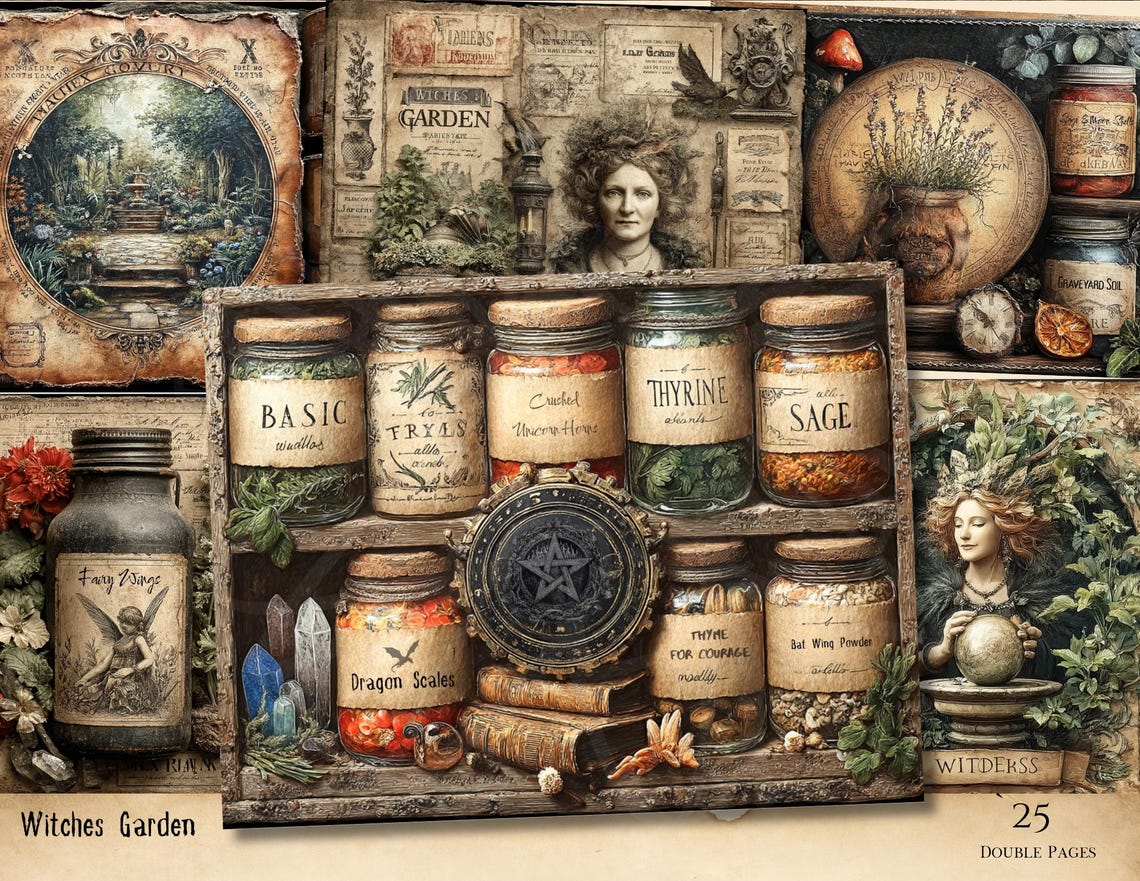 The Witches Garden Printable Papers Junk Journal Collage 25 Grunge ...