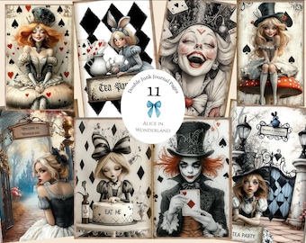 Alice in Wonderland Junk Journal Kit, Printable Scrapbook Papers, Digital Download, Alice Ephemera, Alice in Wonderland Digital Ephemera