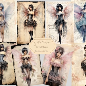 Gothic Fairy Journal Paper Gothic Fairies Junk Journal Pages Fairies Scrapbook Pages, Printable Paper Gothic Collage Sheet, Fairies Ephemera