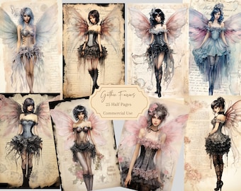 Gothic Fairy Journal Paper Gothic Fairies Junk Journal Pages Fairies Scrapbook Pages, Printable Paper Gothic Collage Sheet, Fairies Ephemera