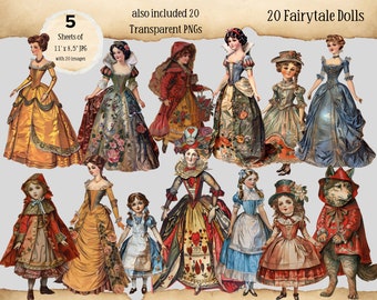 Fairy Tale Princess Paper Dolls for Dollhouse, Vintage Ephemera Digital Download