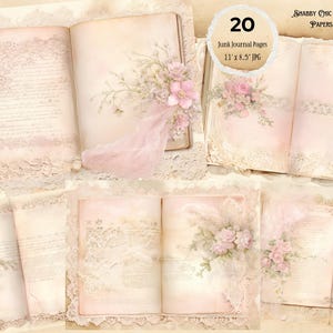 Vintage Spitze Junk Journal, Shabby Chic Junk Journal, Spitze digital Journal Hochzeit Scrapbook Papier Spitze Hintergrund Vintage Ephemera Rosa Spitze