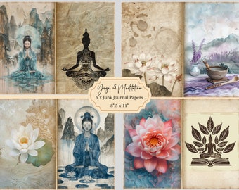 Yoga Meditation Junk Journal, Yoga Junk Journal Printable, Digital Collage Papers, Digital Download
