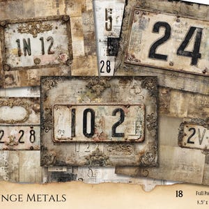Industrial Grunge Printable Papers Junk Journal, Numbers, Steampunk Junk Journal Masculine Vintage Printable Collage Sheet Digital Download