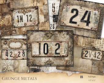 Industrial Grunge Printable Papers Junk Journal, Numbers, Steampunk Junk Journal Masculine Vintage Printable Collage Sheet Digital Download