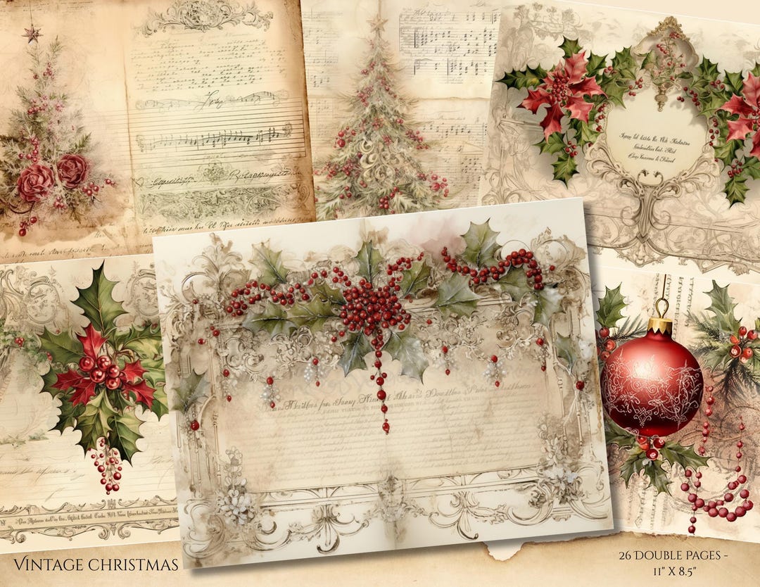 Vintage Christmas Junk Journal Pages, Printable Antique Pages, Digital ...