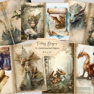 Dragon Junk Journal Dragons Printable Pages, Fantasy Collage Printables Fantasy Kit Dragon Junk Journal Paper Dragons Ephemera Fussy Cuts