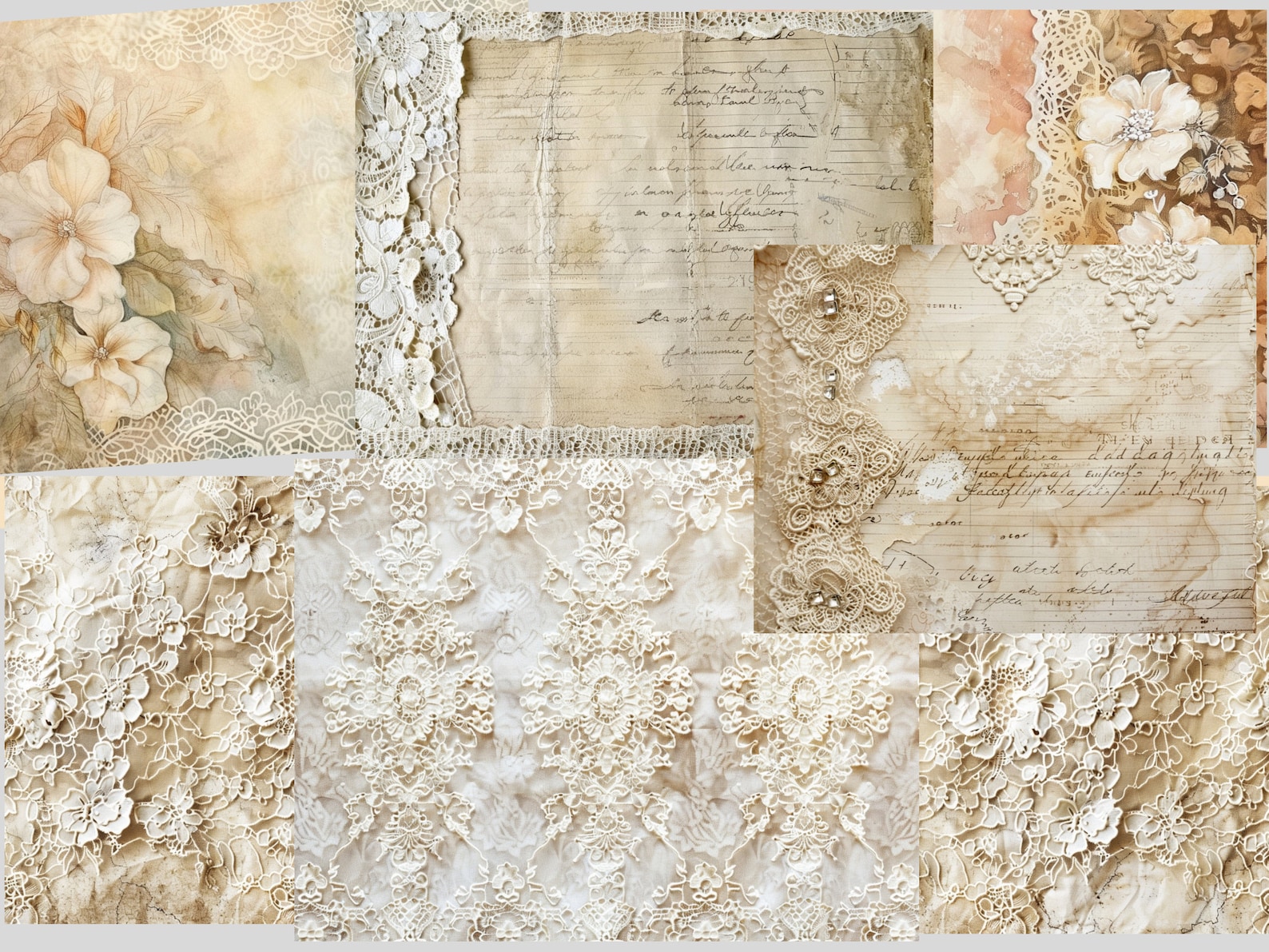 Vintage Lace Junk Journal Papers - 22 Double Pages - Digital Download ...