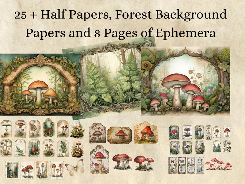 Vintage Mushroom Junk Journal Kit Printable Vintage Mushroom Ephemera ...