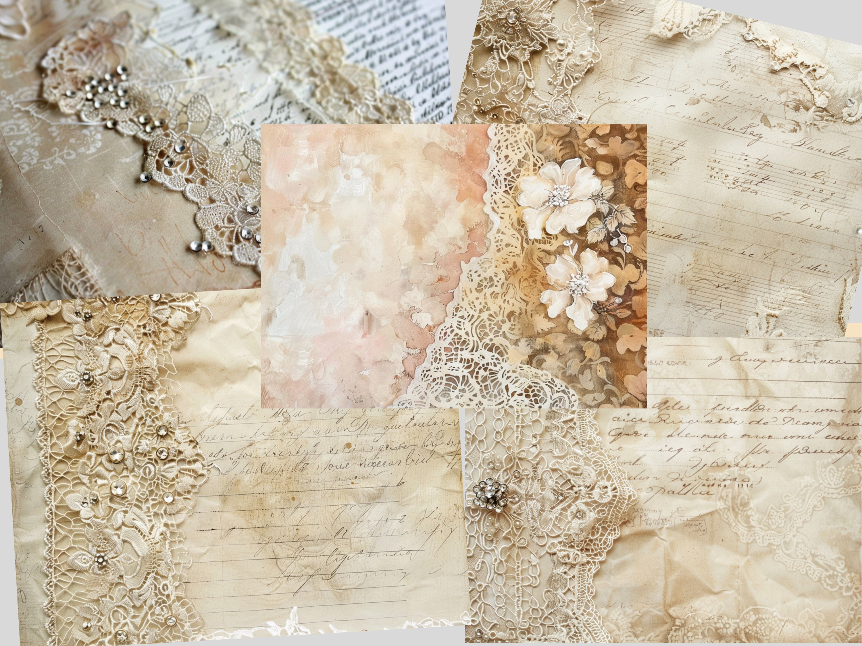 Vintage Lace Junk Journal Papers - 22 Double Pages - Digital Download ...