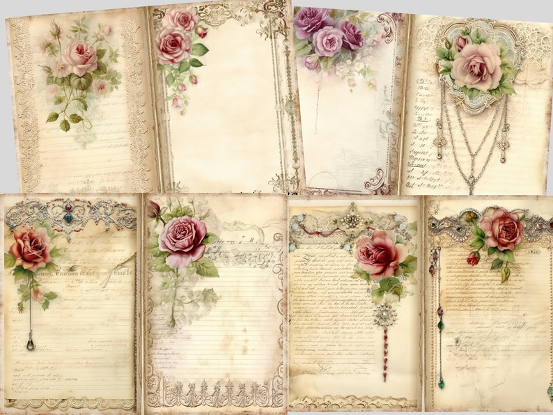 Vintage Rose Junk Journal Kit, Floral Ephemera, Shabby Chic Scrapbook ...
