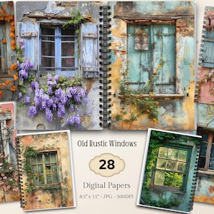 Papeles de fondo rústicos para ventanas, edificios abandonados, kit de diario basura, descarga digital, materiales para álbumes de recortes, fondo imprimible, ventanas