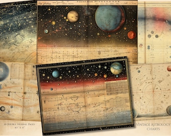 ヴィンテージ天文学印刷可能なダブルページデジタル天体画像占星術ジャンクジャーナルキットデジタルダウンロード宇宙論文