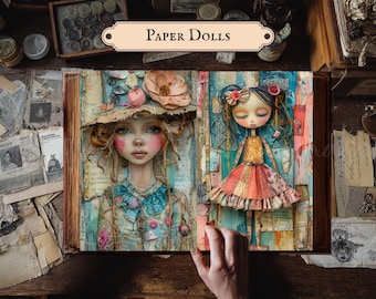 Quirky Girl Junk Journal-sidor, collageark, digital nedladdning