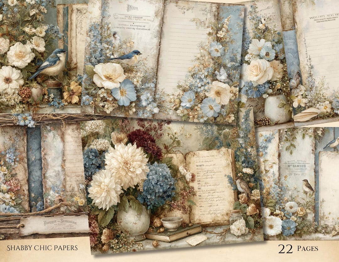 Shabby Chic Junk Journal, 22 Floral Printable Pages, Digital Download ...