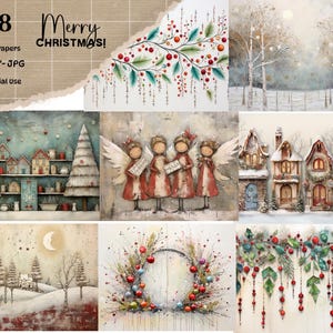 Christmas Background Papers Mixed Media Christmas Papers Whimsical Christmas Vintage background Papers Christmas Ephemera, Vintage Christmas