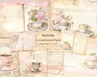 Vintage Tea junk journal, printable antique pages, Tea digital journal - Digital Download