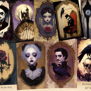 Edgar Allan Poe Junk Journal Kit: Victorian Gothic Printable Digital Download Background Papers