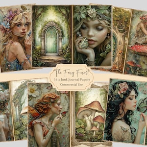 Pages de journal des fées, éphémères fées, collages à imprimer, éphémères des fées, papier numérique fées du journal des fées, coupes difficiles