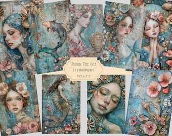 Può includere: Un set di 17 carte digitali con scene sottomarine con sirene, conchiglie e fiori. Le carte misurano 12,7x12,7 cm e sono perfette per lo scrapbooking, la creazione di biglietti e altri progetti di artigianato.