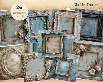 Shabby Chic Frames, Distressed Frames, Vintage Frames, Vintage Frames Clipart, Vintage Style Frames Jpeg Backgrounds, Frames Ephemera,