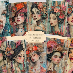 Mixed Media Mädchen Junk Journal Seiten, Mixed Media Mädchen Kartenherstellung, wunderliche Mädchen Digitale Papiere, wunderliche Ephemera, Mädchen Collage Papier