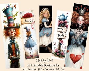 Alice in Wonderland Bookmarks, Printable Scrapbook Papers, Digital Download, Alice Ephemera, Alice in Wonderland Digital Papers Quirky Alice