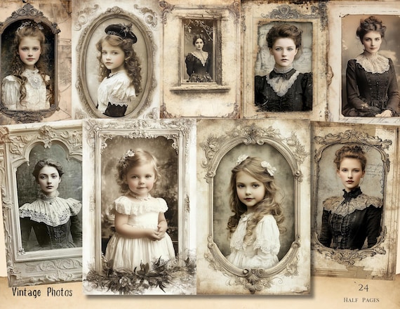 Vintage Girls Portrait Ephemera, Printable Victorian Photos Digital Download
