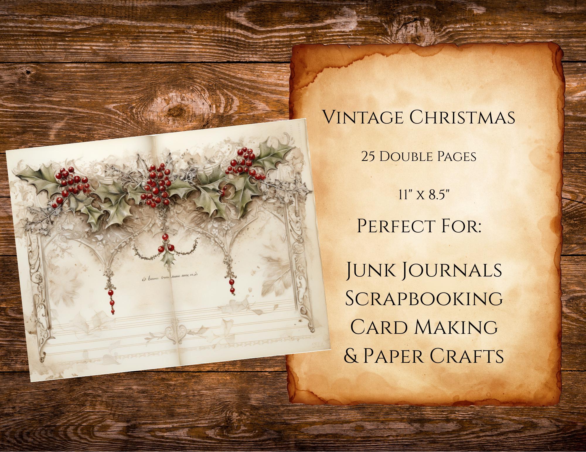 Vintage Christmas Junk Journal Pages, Printable Antique Pages, Digital ...