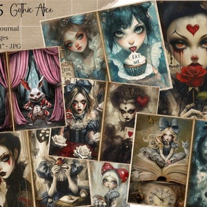 Alice in Wonderland Junk Journal, Printable Scrapbook Papers, Digital Download, Alice Ephemera, Gothic Alice in Wonderland, Gothic Ephemera