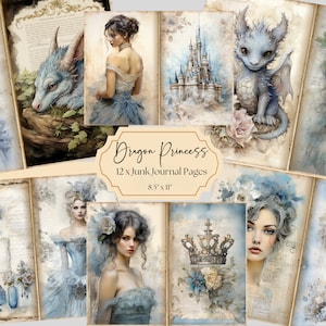 Kit de journal indésirable princesse, téléchargement numérique, pages imprimables princesse, éphémères vintage, signets, cartes ATC, fournitures de scrapbooking,