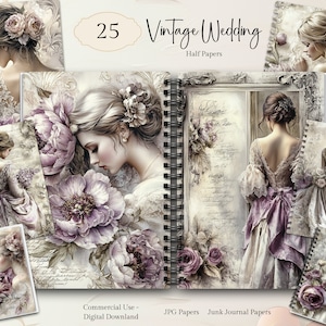 Vintage Hochzeit Junk Journal Seiten, Digitales Scrapbook Papier Kit, Braut Printable, Braut Digitale Papiere, Hochzeit Junk Journal, Liebe Ephemera