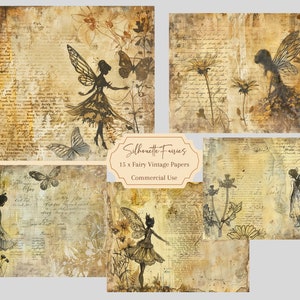 Pages de journal indésirable, fées papillons, collages à imprimer, kit fantastique, papier indésirable papillon et fées, éphémère, conte de fées