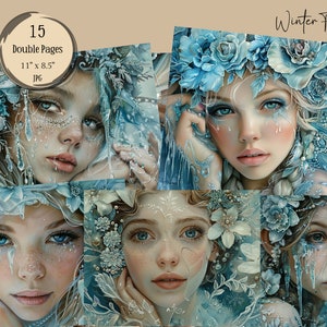 Pages de journal de fées, Éphémères de fées, Collages à imprimer, Éphémères de fées, Papier numérique de fées de glace, Papier numérique, Fées de la glace