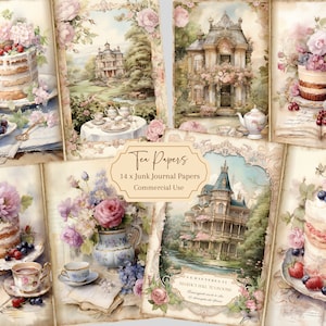 Tea Junk Journal Pages, Tea Junk Journal Tea Ephemera, Tea Junk Journal Printable Pages,Afternoon Tea Junk Journal Kit Digital Collage Sheet