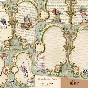 Digital Junk Journal Digital Kit Alice in Wonderland Printable Vintage Kit, Collage Papers, Printable Download, Scrapbook,Paper Craft