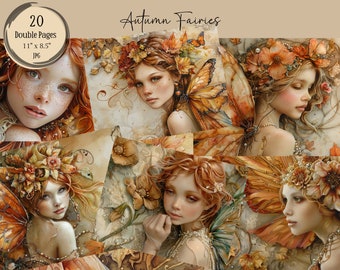 Fairy Junk Journal Pages, Fairies Ephemera, Collage Printables, Fairy Ephemera, Fairies Junk Journal Fairies Digital Paper, Autumn Fairies
