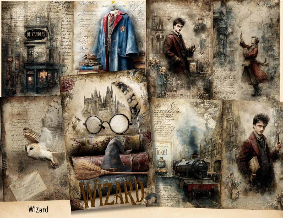 Wizarding School Junk Journal Kit, Printable Scrapbook Papers, Digital ...