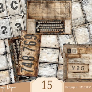 Industrial Grunge Printable Papers Junk Journal, Numbers, Steampunk Junk Journal Masculine Vintage Printable Collage Sheet Digital Download