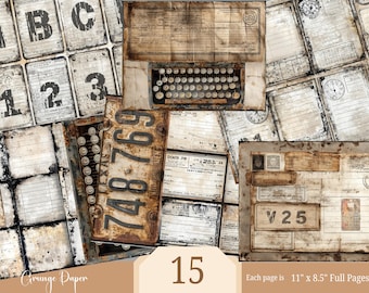 Industrial Grunge Printable Paper, Steampunk Numbers Collage - Digital Download