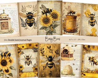 Honey Bees Junk Journal Pages, Vintage Bee Junk Journal Kit, Junk Journal Paper, Digital Collage Sheet, Instant Download, Bees Ephemera