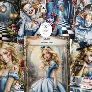Alice in Wonderland Junk Journal Kit, Alice in wonderland ATC Cards, Alice Ephemera, Alice in Wonderland Digital Papers, Vintage Ephemera